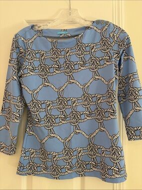 J. McLaughlin Light Blue Nautical Rope Print Top